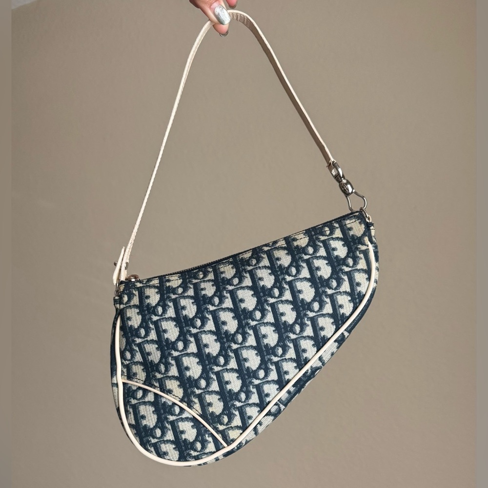 Dior Navy and Beige Saddle Bag